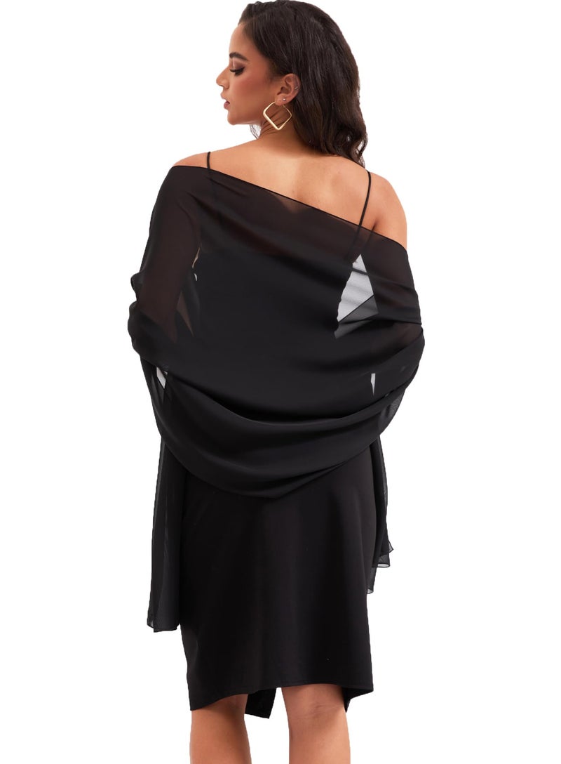 Baoqiya Women's Shawls and Wraps for Evening Dress Chiffon Shawl Soft Elegant Silky Pashmina Wedding Bridal Scarf(Black, 79"Ã—19") - Image 2